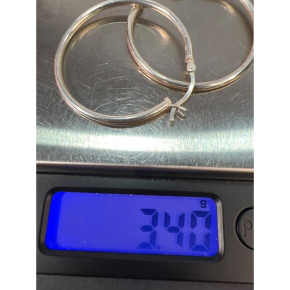 Unisex Sterling Silver 925 Hoop Earrings 1.4" 36mm Marked SU925IN Snap Closure - Picture 5 of 5
